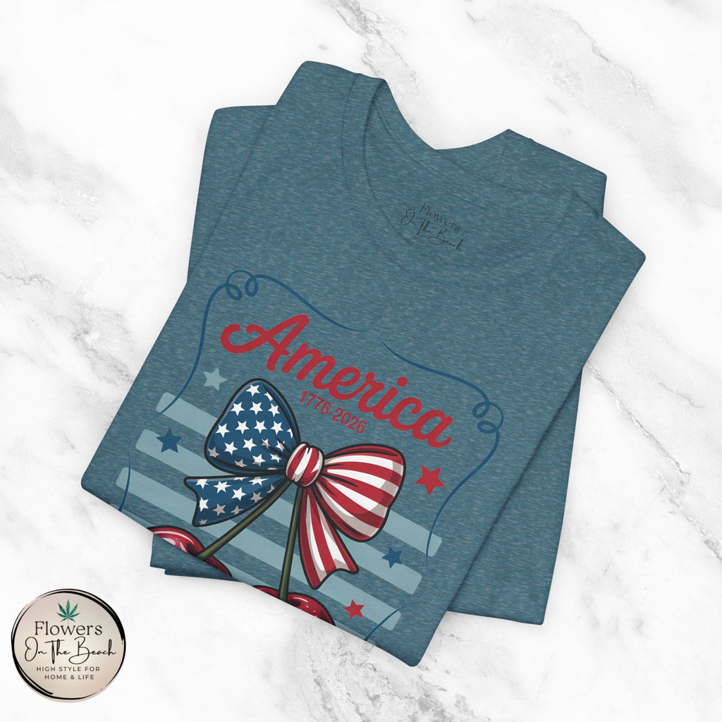 Patriotic 250th Cherries & Bows Tee — America's 250th Anniversary T-Shirt