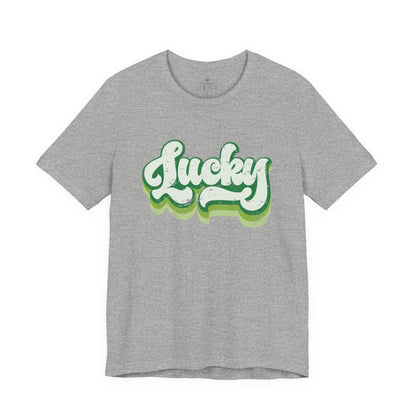 St Patrick's Day Lucky Tee, Simple Retro Unisex Jersey Shirt, Irish Shamrock Top, Green Clover T-Shirt Gift, Vintage Festival Clothing
