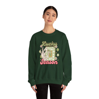 St Patrick's Day Crewneck Sweatshirt, Lucky Season Skeleton Hand Light Switch, Unisex Heavy Blend Pullover, Gift for St Paddy's Day,