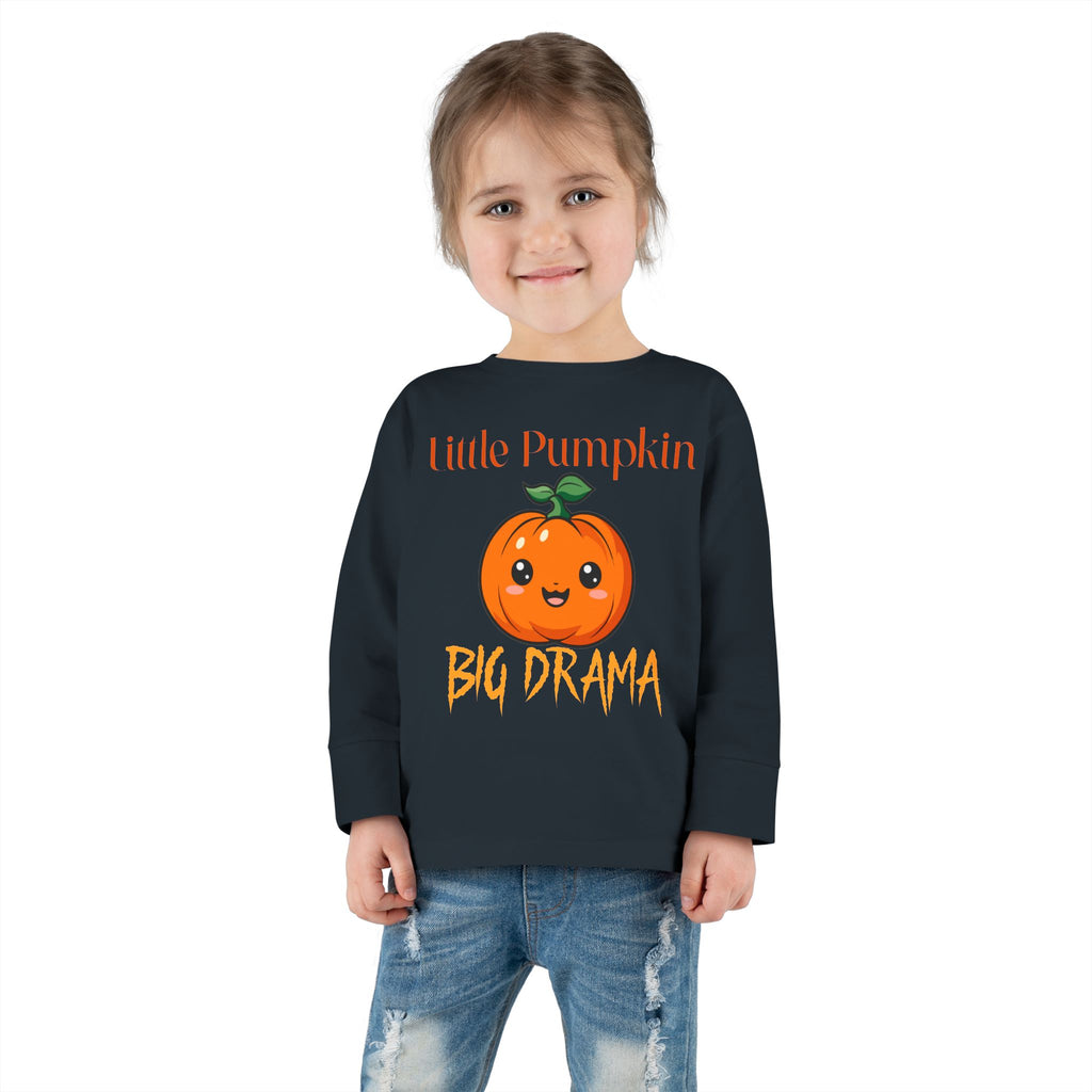 Toddler Long Sleeve Tee — "Little Pumpkin, Big Drama" Halloween Shirt