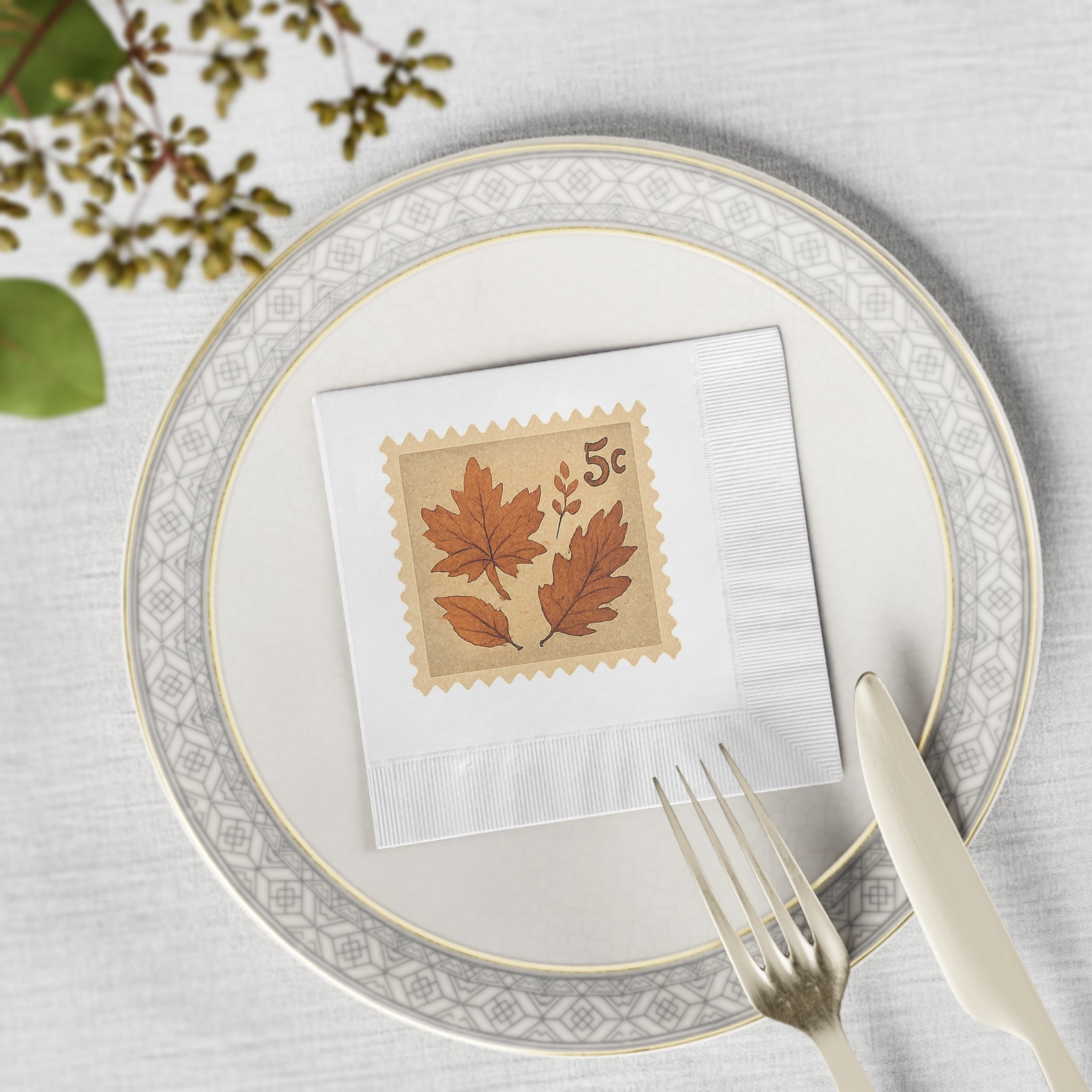 Vintage Fall Leaves Postage Stamp Napkins