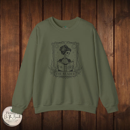 Tarot Card Skeleton Sweatshirt, The Reader Graphic Design, Gift for Tarot Lovers, Skeleton Clothing, Gothic Sweatshirt, Book Lover Apparel
