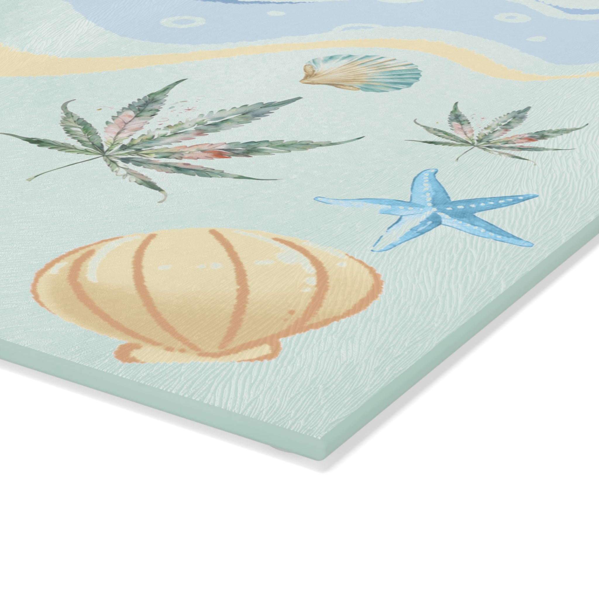 Catch of the Day ( with Subtle Weed Leaves) Glass Cutting Board