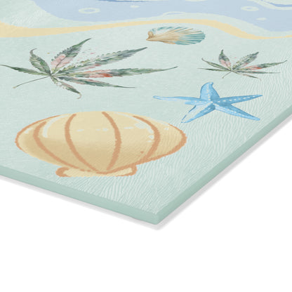 Glass Board, Catch of the Day, Cannabis Flowers on the Beach, 420 Kitchen Decor, 420 Gift, Foodie Gift, Beach Theme Decor, Weed Themed Decor