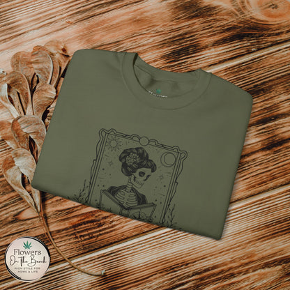 Tarot Card Skeleton Sweatshirt, The Reader Graphic Design, Gift for Tarot Lovers, Skeleton Clothing, Gothic Sweatshirt, Book Lover Apparel