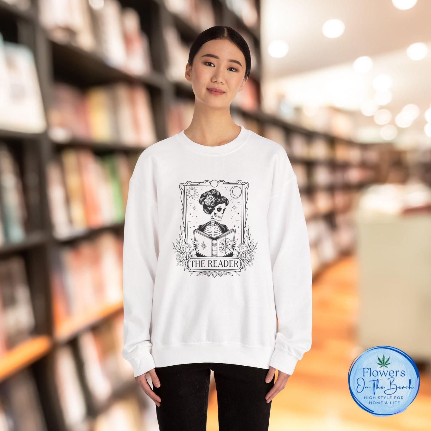 Tarot Card Skeleton Sweatshirt, The Reader Graphic Design, Gift for Tarot Lovers, Skeleton Clothing, Gothic Sweatshirt, Book Lover Apparel