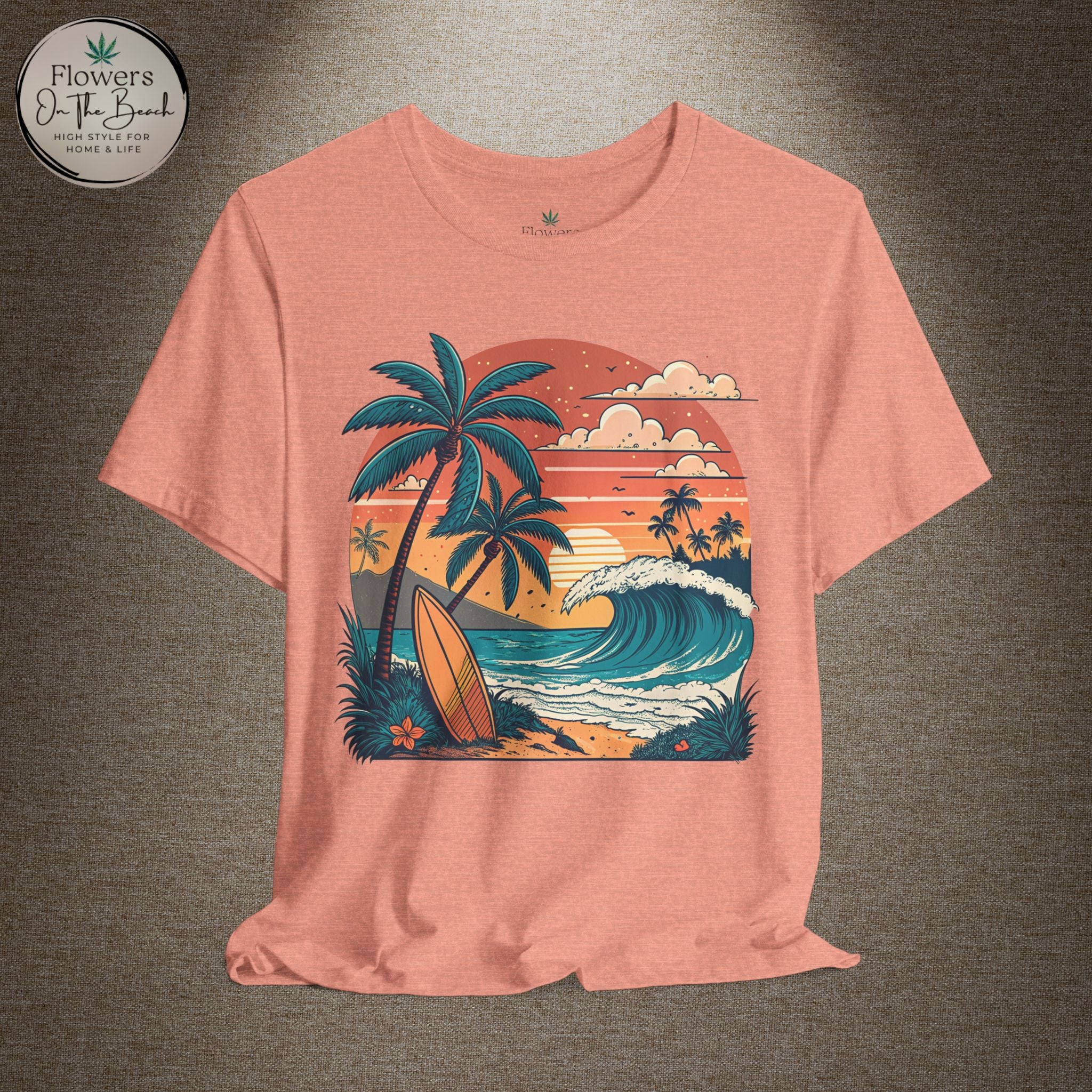 Beach Sunset Surfboards T-Shirt, Ocean Wave Tee, Summer Vacation Top, Beach Lover Shirt, Tropical Beach Apparel