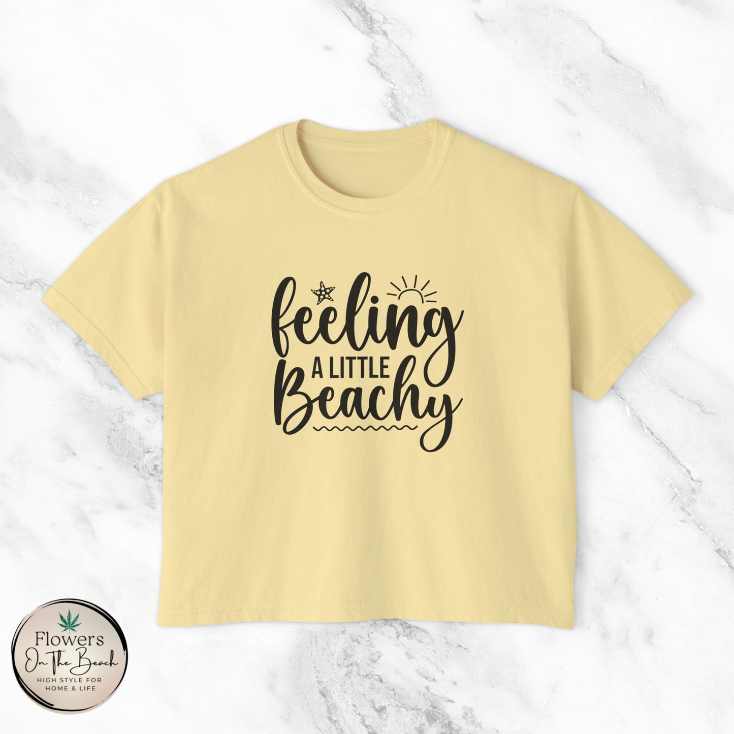 Beachy Women's Boxy Tee, Crop Tshirt, Beach Theme Shirt, Summer Vibes Top, Vacation Apparel