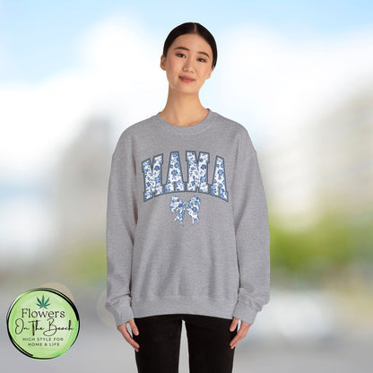 Floral Mama Coquette Blue Flowers Crewneck Sweatshirt, Mother's Day Gift, Gift for Her, Mom Apparel, Floral Sweatshirt, Boy Mom Sweatshirt