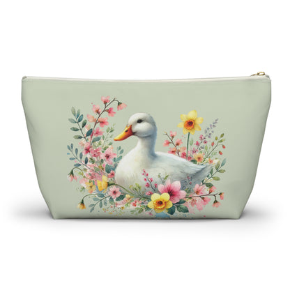 Personalized Floral Duck Accessory Pouch, Cute Makeup Bag, Spring Gift, Organizer, Easter Decor, Flower-Themed Storage