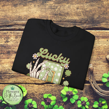 St Patrick's Day Crewneck Sweatshirt, Lucky Season Skeleton Hand Light Switch, Unisex Heavy Blend Pullover, Gift for St Paddy's Day,