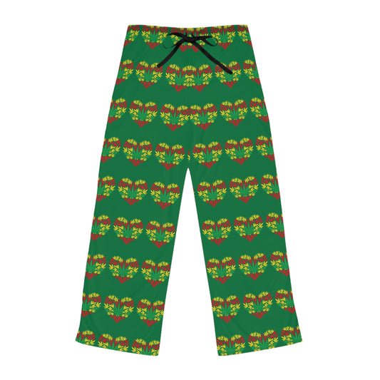 Women's Pajama Pants, Valentine's Day St Patrick's Day Cannabis Heart Lounge Pants, Green PJ Bottoms