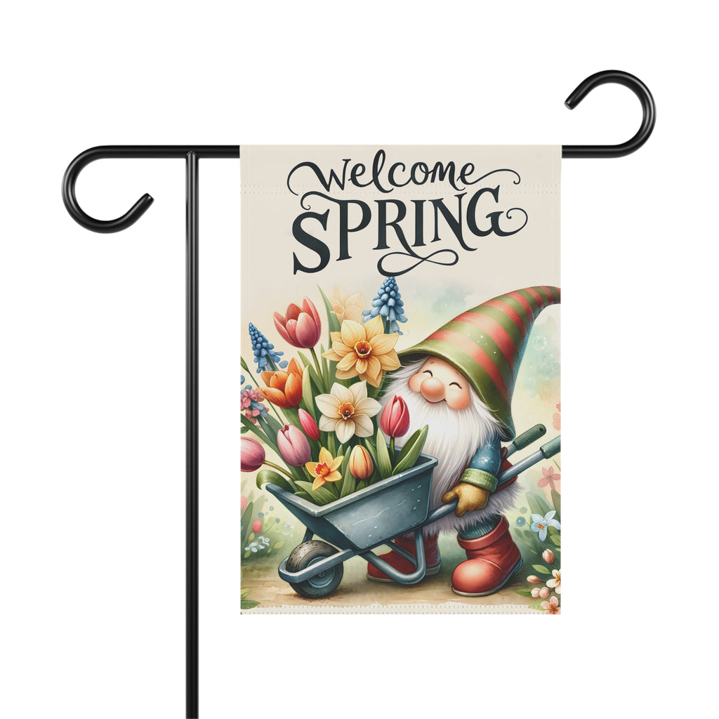 Gnome and Spring Flowers Garden Flag