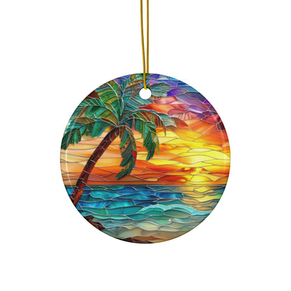 Ceramic Ornaments, Tropical Sunset Palm Tree, Mosaic Style, Decorative Home Decor, Christmas Ornament, Holiday Decoration, Tree Ornament,