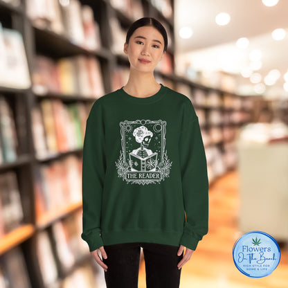 Tarot Card Skeleton Sweatshirt, The Reader Graphic Design, Gift for Tarot Lovers, Skeleton Clothing, Gothic Sweatshirt, Book Lover Apparel