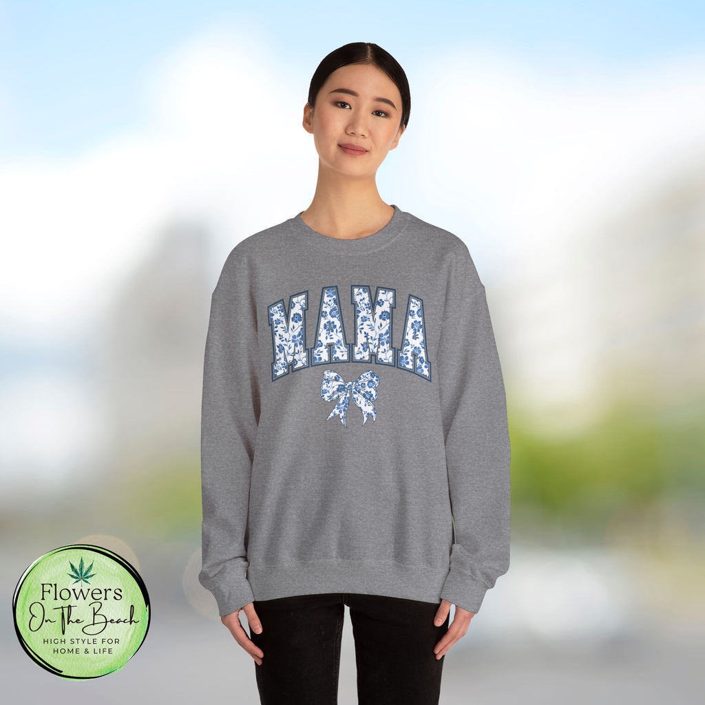Floral Mama Coquette Blue Flowers Crewneck Sweatshirt