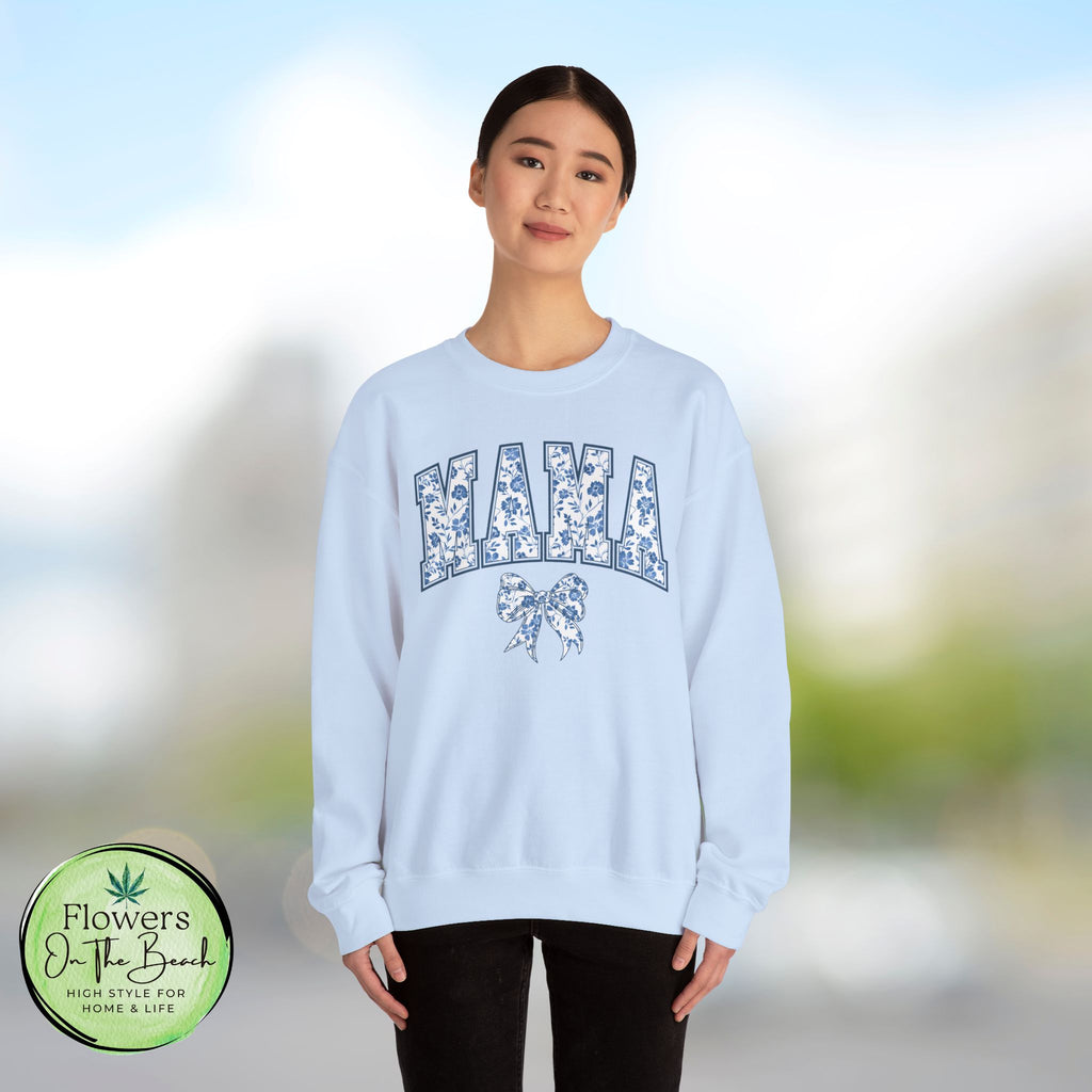 Floral Mama Coquette Blue Flowers Crewneck Sweatshirt