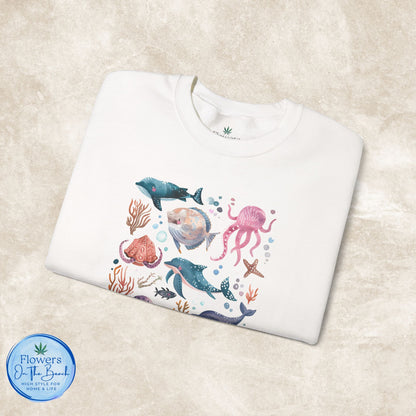 Ocean Lover Sweatshirt, Marine Animals Unisex Crewneck Jumper, Ocean Life Pullover, Nautical Sweatshirt, Sea Creatures Sweater
