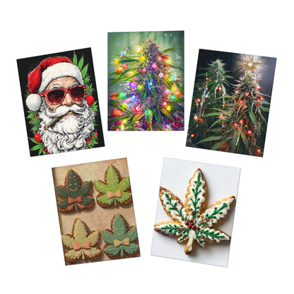 5 Stoner Xmas Cards, Cannabis-Inspired Holiday 5-Pack, Festive, Unique, Marijuana, Weed, Christmas Cards, 420 Holiday Cards, Weed Lovers Gift