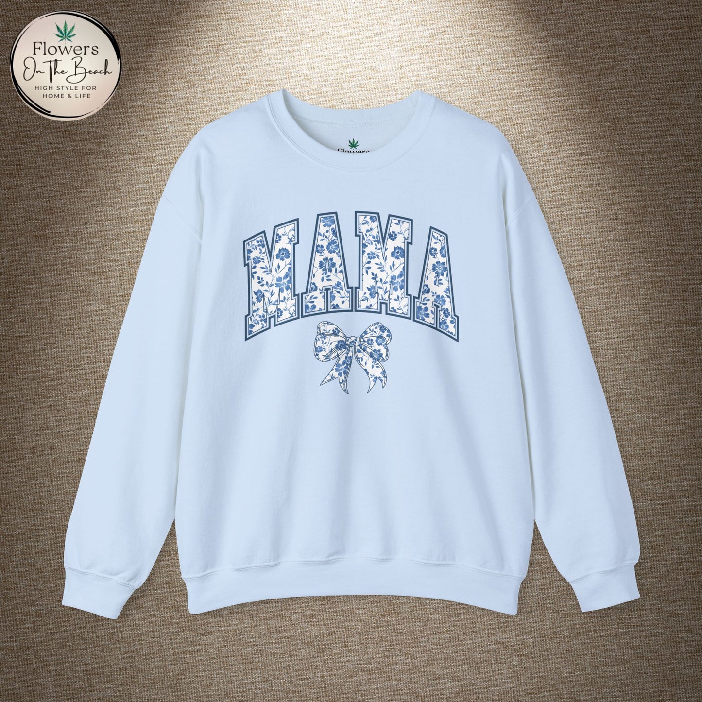 Floral Mama Coquette Blue Flowers Crewneck Sweatshirt, Mother's Day Gift, Gift for Her, Mom Apparel, Floral Sweatshirt, Boy Mom Sweatshirt