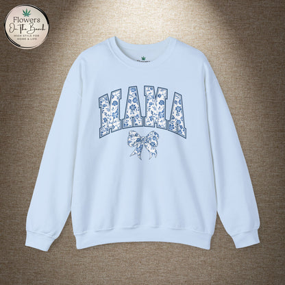Floral Mama Coquette Blue Flowers Crewneck Sweatshirt, Mother's Day Gift, Gift for Her, Mom Apparel, Floral Sweatshirt, Boy Mom Sweatshirt