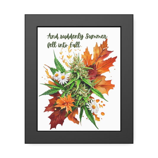 Framed Art Poster, Autumn Art, Cannabis and Autumn Leaves, 420 Stoner Poster, Fall Decor