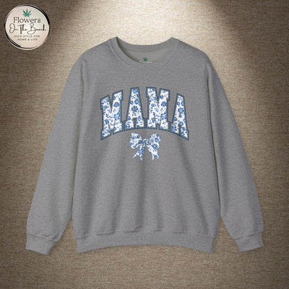 Floral Mama Coquette Blue Flowers Crewneck Sweatshirt, Mother's Day Gift, Gift for Her, Mom Apparel, Floral Sweatshirt, Boy Mom Sweatshirt