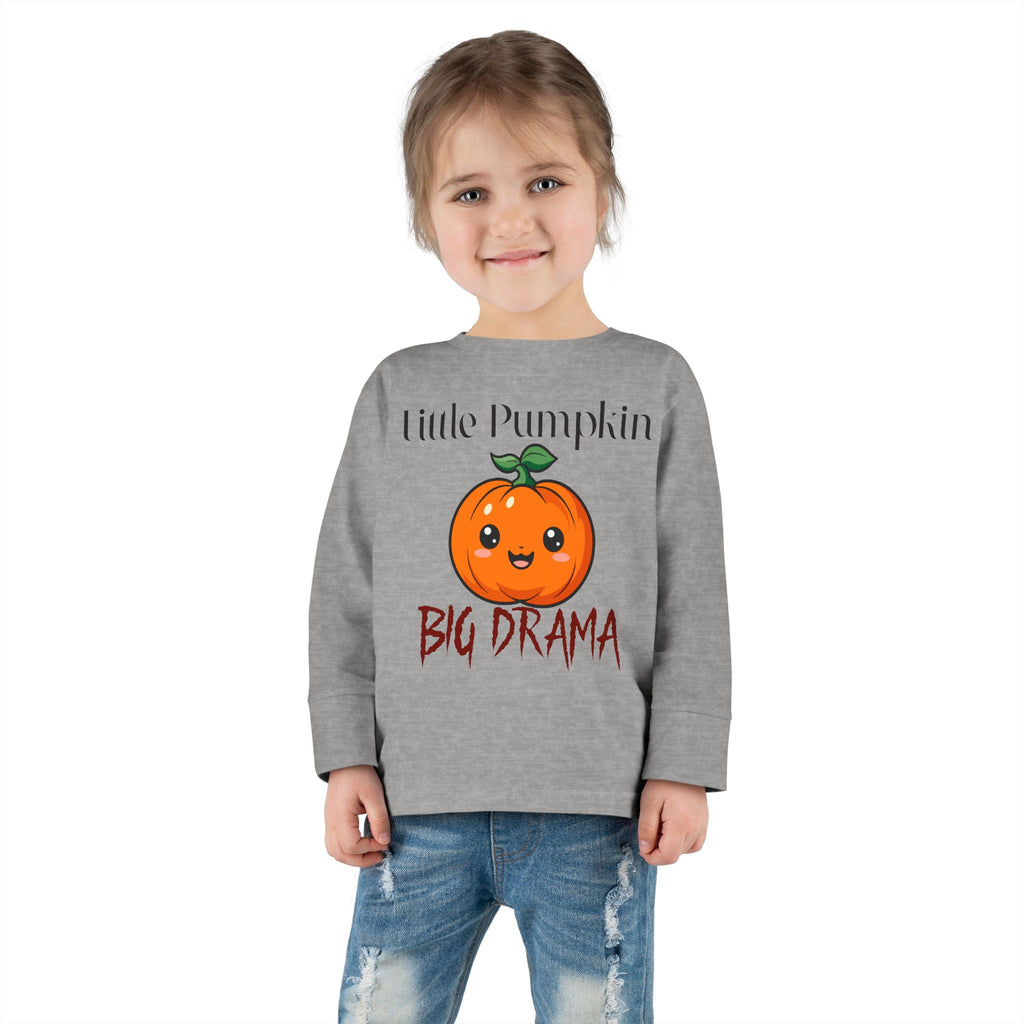 Toddler Long Sleeve Tee — "Little Pumpkin, Big Drama" Halloween Shirt
