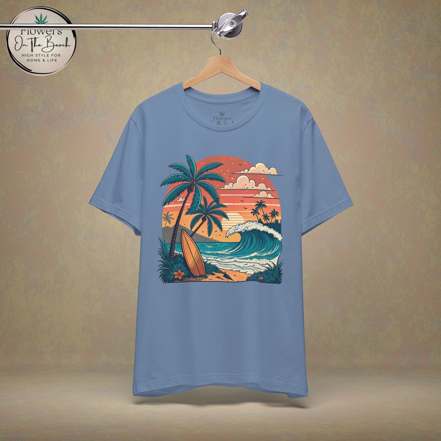Beach Sunset Surfboards T-Shirt, Ocean Wave Tee, Summer Vacation Top, Beach Lover Shirt, Tropical Beach Apparel
