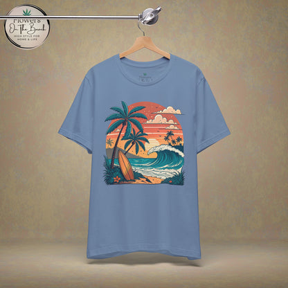 Beach Sunset Surfboards T-Shirt, Ocean Wave Tee, Summer Vacation Top, Beach Lover Shirt, Tropical Beach Apparel