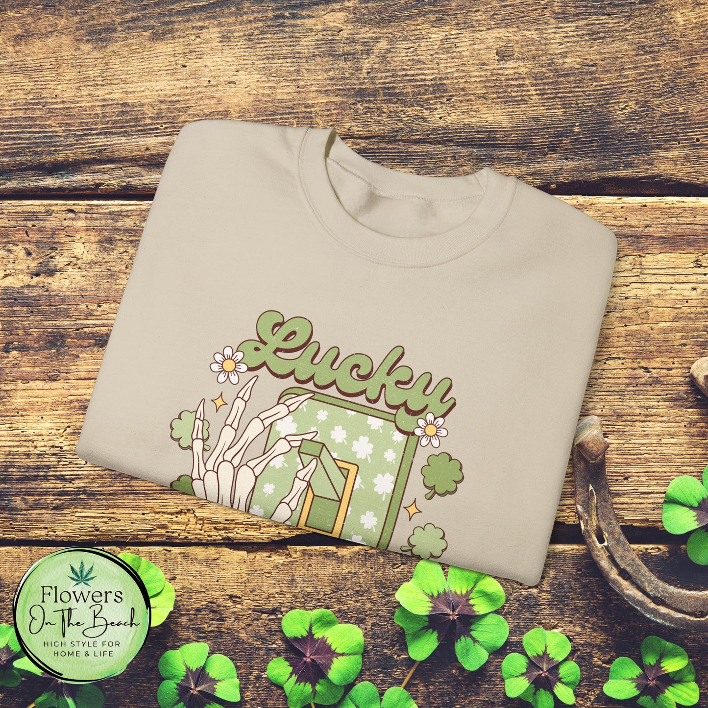 St Patrick's Day Crewneck Sweatshirt, Lucky Season Skeleton Hand Light Switch, Unisex Heavy Blend Pullover, Gift for St Paddy's Day,