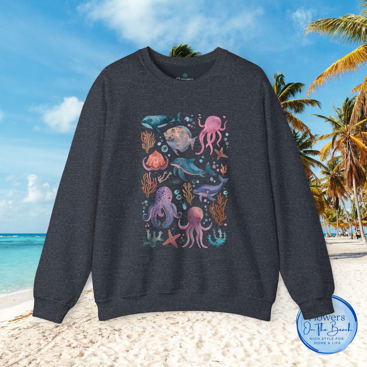 Ocean Lover Sweatshirt, Marine Animals Unisex Crewneck Jumper, Ocean Life Pullover, Nautical Sweatshirt, Sea Creatures Sweater