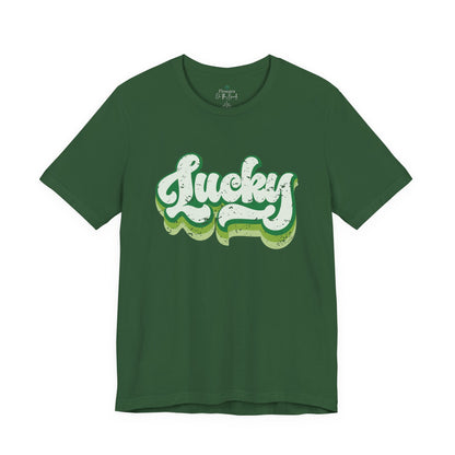 St Patrick's Day Lucky Tee, Simple Retro Unisex Jersey Shirt, Irish Shamrock Top, Green Clover T-Shirt Gift, Vintage Festival Clothing