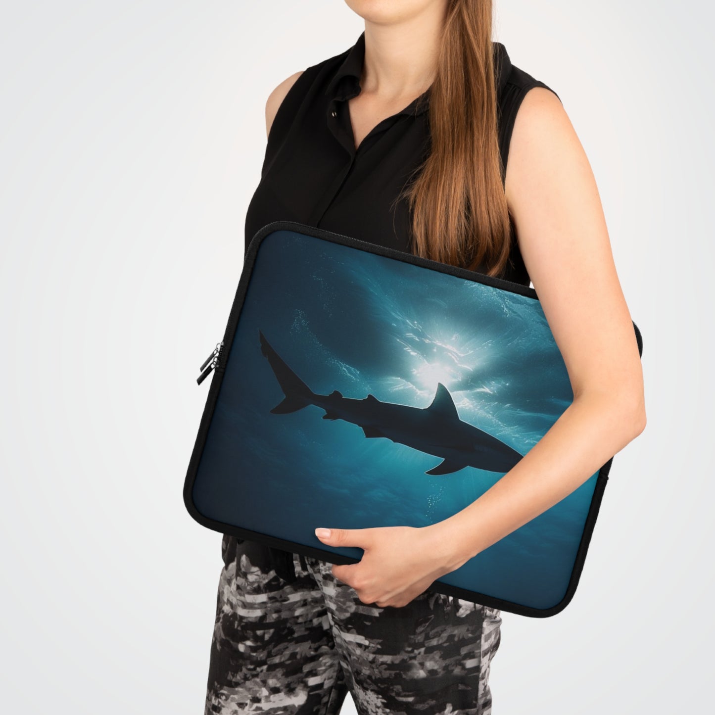 Shark Laptop Sleeve, Whitetip Shark, Shark Lover Gift, Ocean Animal Tech Case, Marine Life Computer Cover
