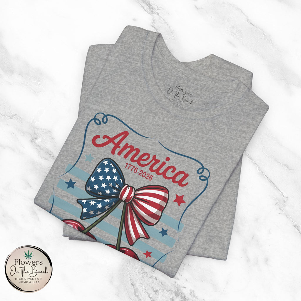 Patriotic 250th Cherries & Bows Tee — America's 250th Anniversary T-Shirt