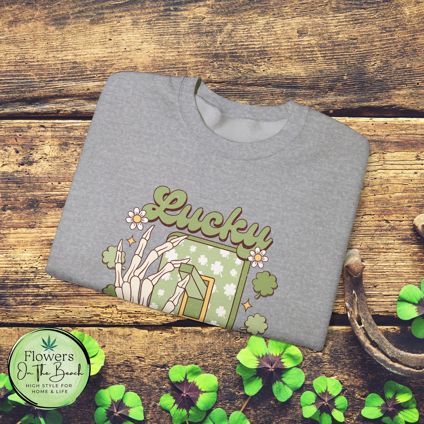 St Patrick's Day Crewneck Sweatshirt, Lucky Season Skeleton Hand Light Switch, Unisex Heavy Blend Pullover, Gift for St Paddy's Day,