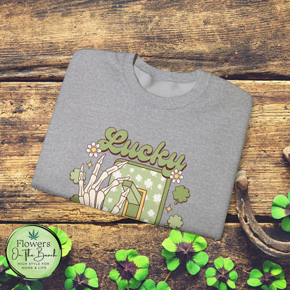 St Patrick's Day Crewneck Sweatshirt, Lucky Season Skeleton Hand Light Switch, Unisex Heavy Blend Pullover, Gift for St Paddy's Day,