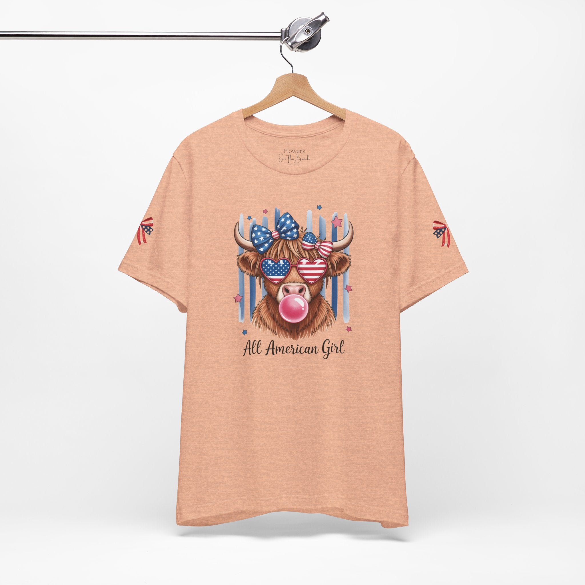 All-American Girl Highland Cow T-Shirt — Patriotic Cute Cow Tee