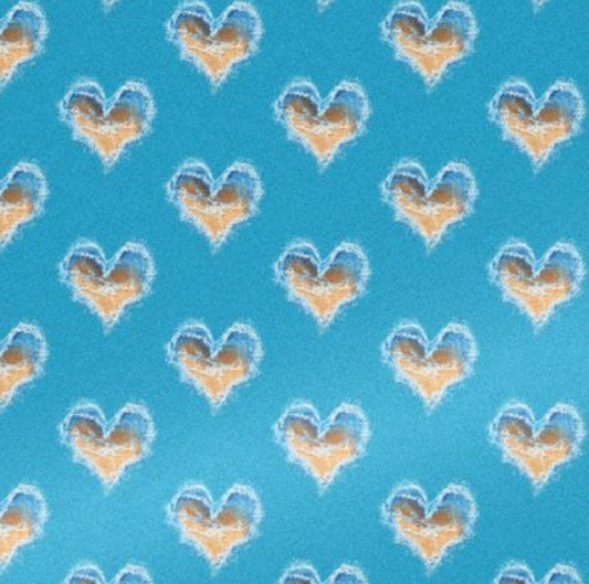 Wrapping Paper - Turquoise Heart Waves and Sand Design, Ocean Gift Wrap, Beachy Wrap