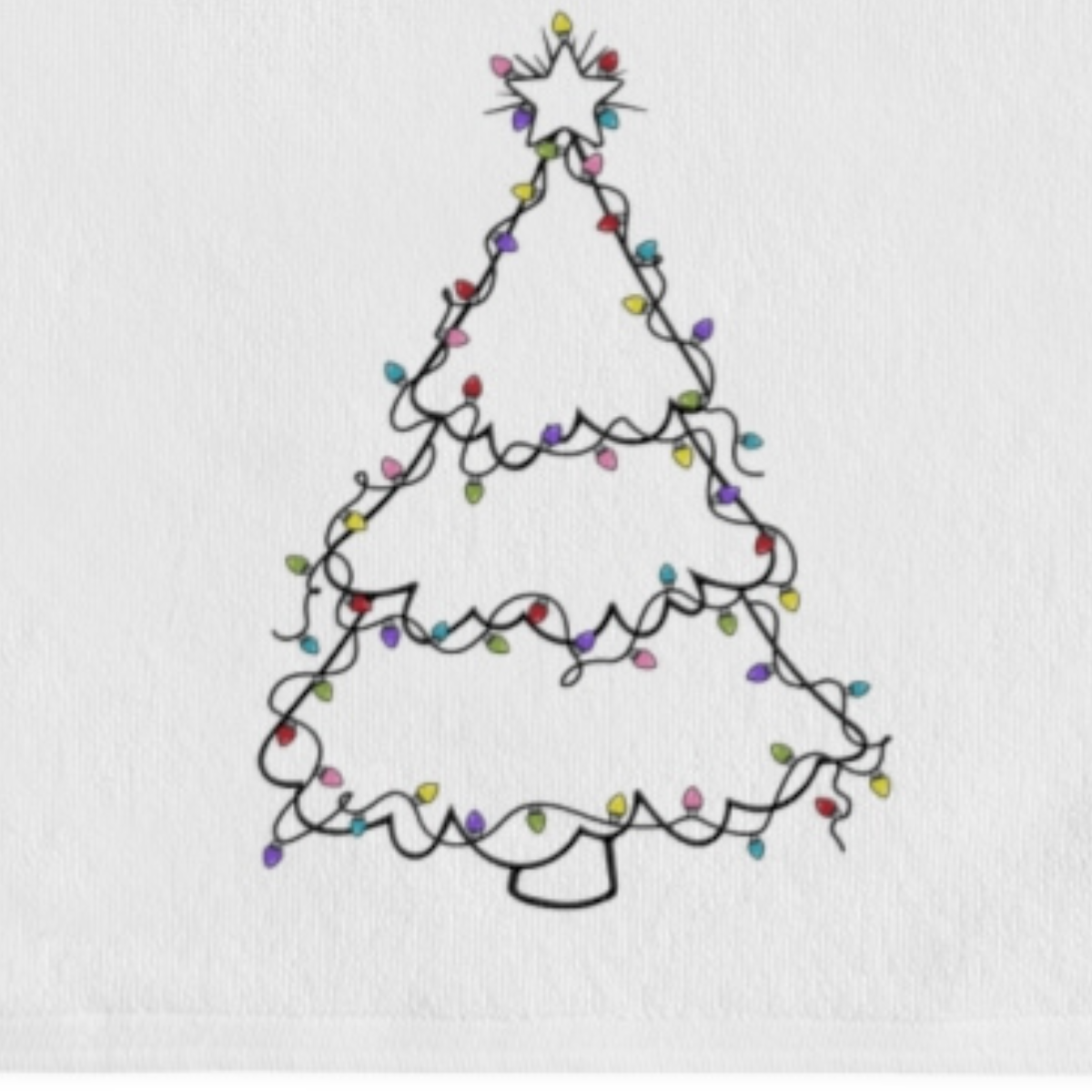 Christmas Hand Towel, Minimalist Tree with Lights Line Drawing, Holiday Kitchen Decor, Festive Bathroom Towel, Gift for Hostess, Winter Home