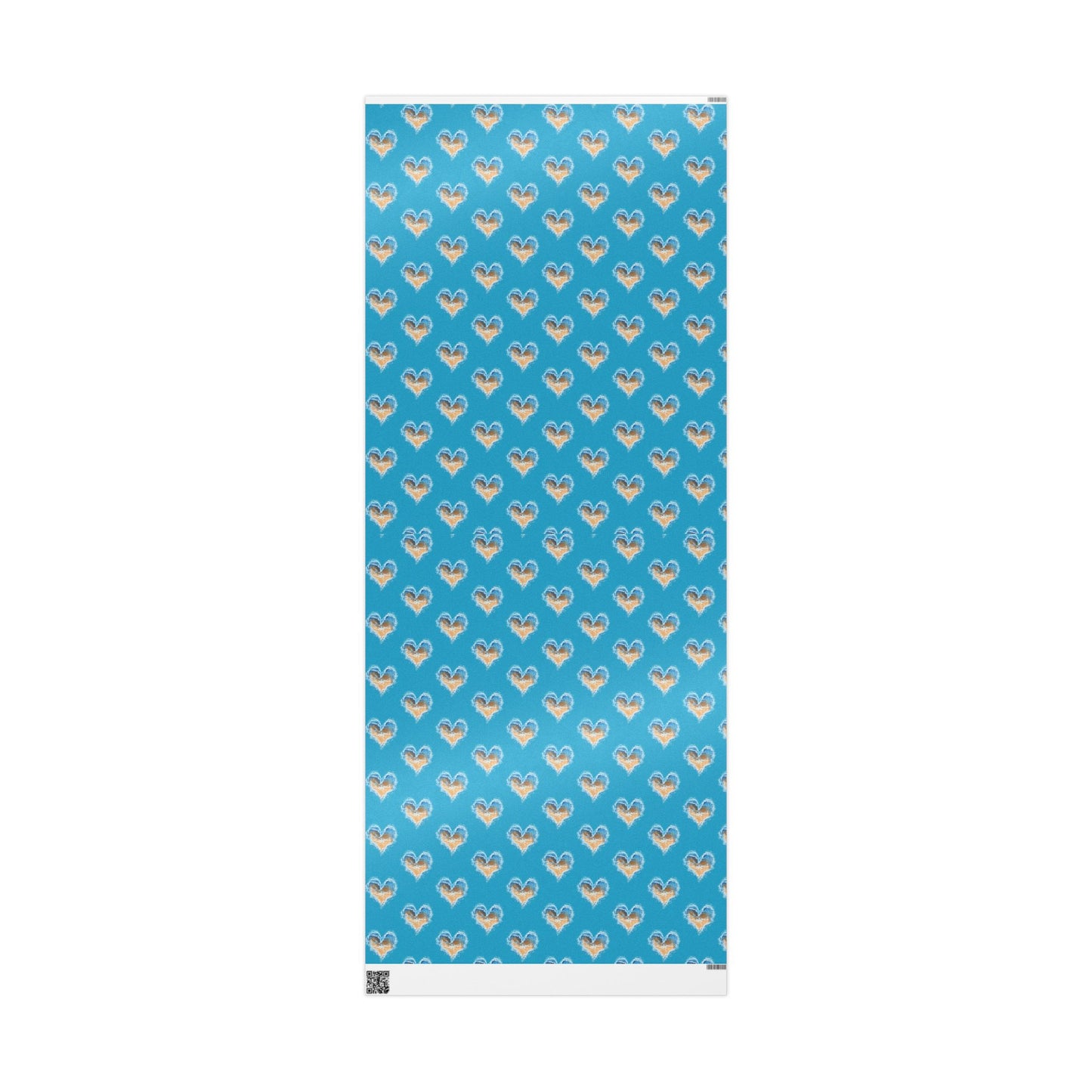 Wrapping Paper - Turquoise Heart Waves and Sand Design, Ocean Gift Wrap, Beachy Wrap