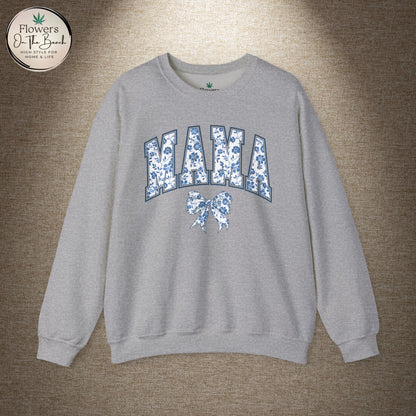 Floral Mama Coquette Blue Flowers Crewneck Sweatshirt, Mother's Day Gift, Gift for Her, Mom Apparel, Floral Sweatshirt, Boy Mom Sweatshirt