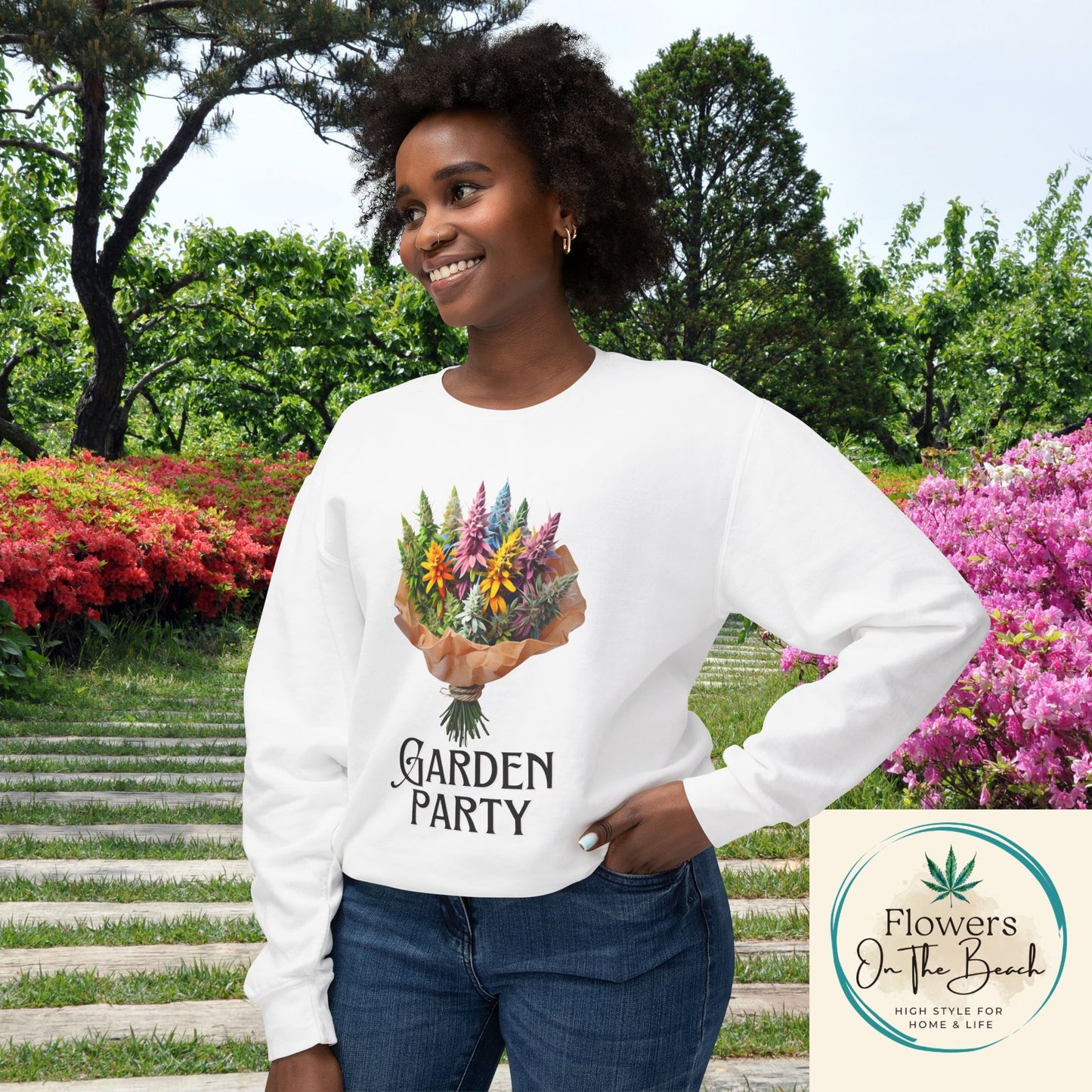 Garden Party Lightweight Crewneck, Stoner Valentines Gift, Floral Stoner Jumper, Marijuana Lover Shirt, 420 Humor Tshirt, Cannabis Humor