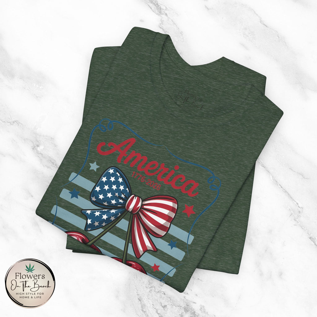 Patriotic 250th Cherries & Bows Tee — America's 250th Anniversary T-Shirt