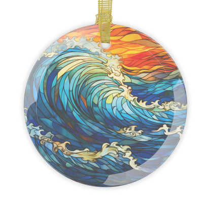 Glass Ornaments, Stained Glass Style Ocean Wave Ornament - Holiday Decor, Christmas Tree Decoration, Coastal Home Accents, Unique Gift
