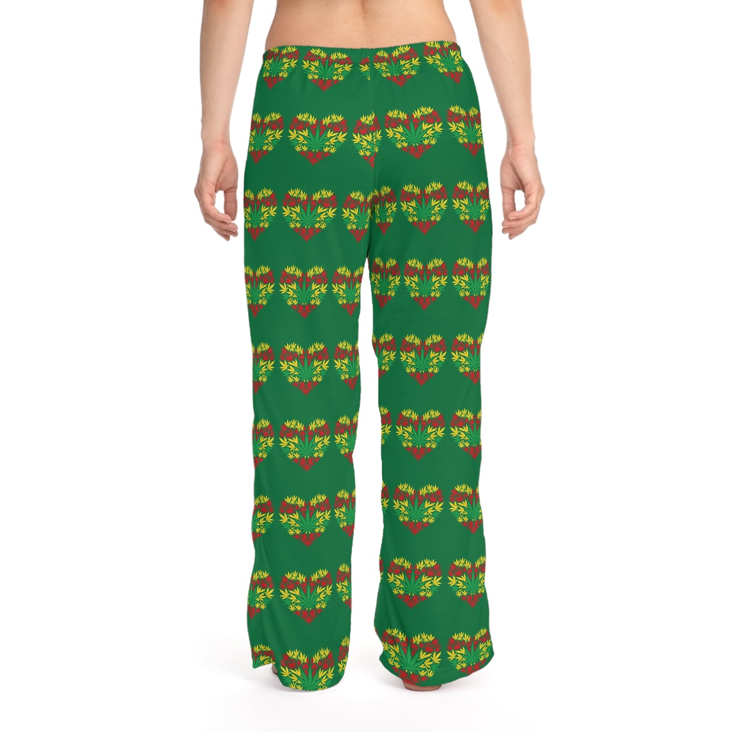 Women's Pajama Pants, Valentine's Day St Patrick's Day Cannabis Heart Lounge Pants, Green PJ Bottoms