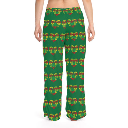 Women's Pajama Pants, Valentine's Day St Patrick's Day Cannabis Heart Lounge Pants, Green PJ Bottoms