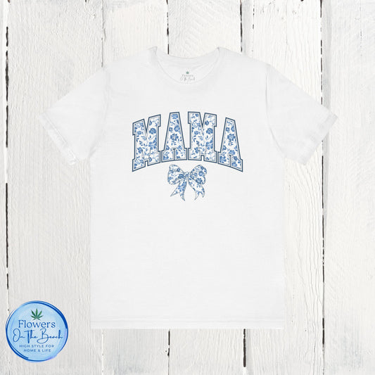 Floral Mama Coquette Blue Flowers T-shirt, Mother's Day Gift, Gift for Her, Mom Apparel, Floral T-shirt, Boy Mom T-shirt
