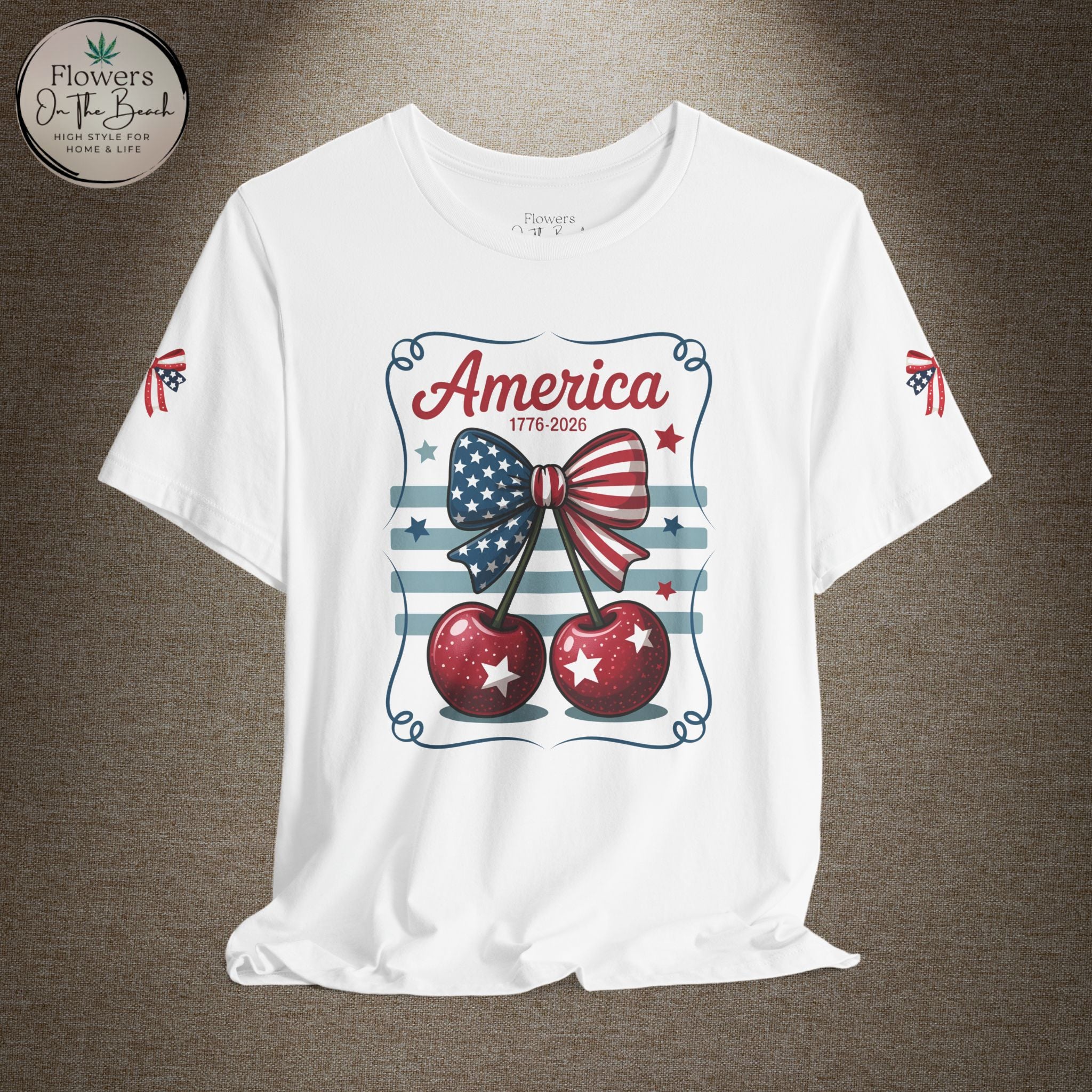 Patriotic 250th Cherries & Bows Tee — America's 250th Anniversary T-Shirt