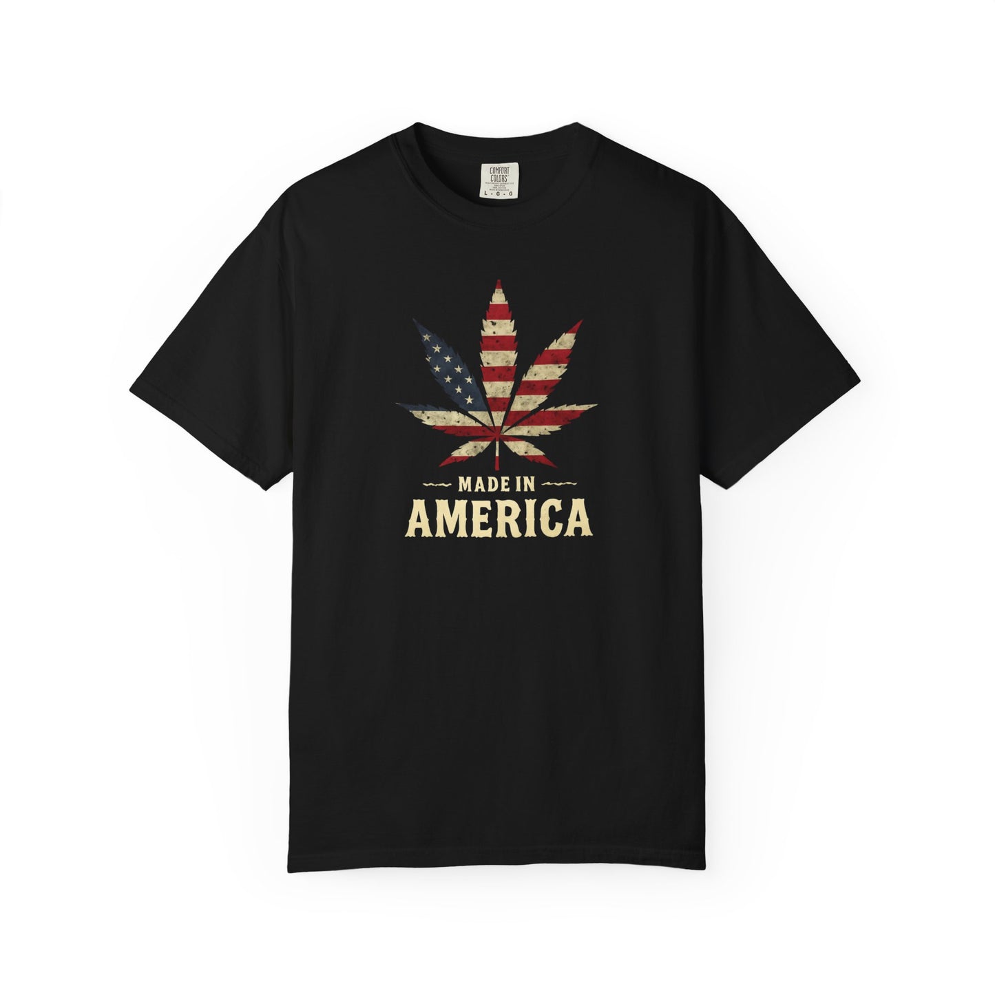 Patriotic Cannabis T-Shirt, Unisex Graphic Tee, 4th of July Shirt, Festival Wear, Gift for Stoners, USA Flag Weed Shirt, Unisex Garment-Dyed